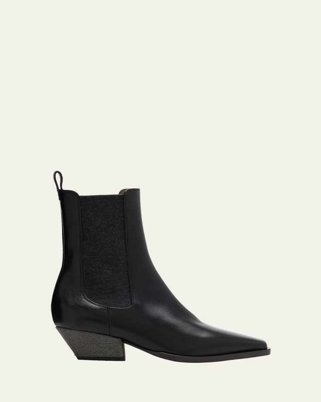 Leather Wool Western Chelsea Booties